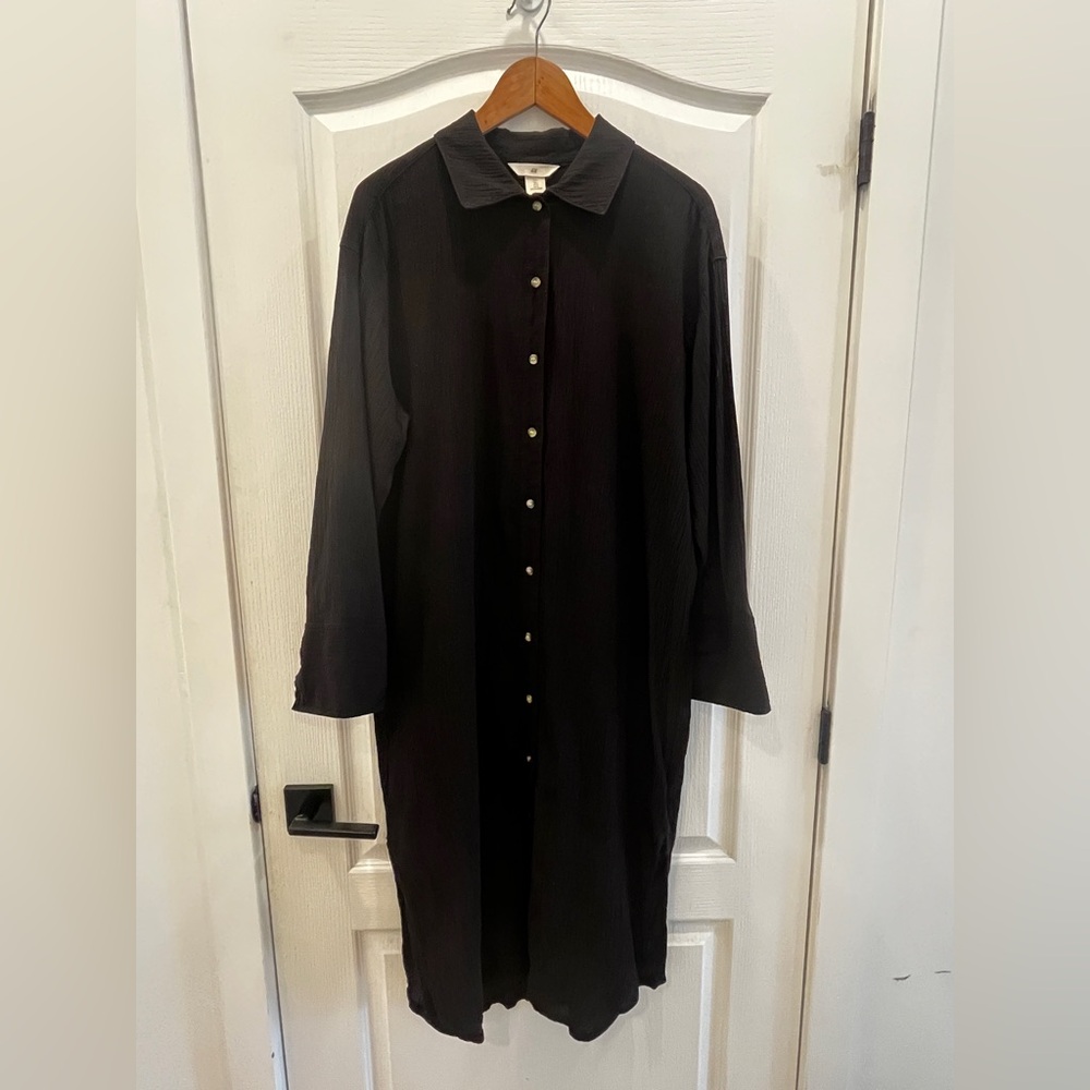 H&M Black Long Sleeve Button-Down Dress